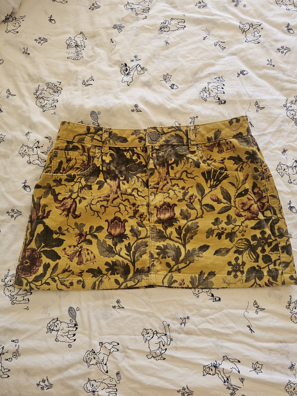 BDG Mustard Yellow Floral Corduroy Mini Skirt